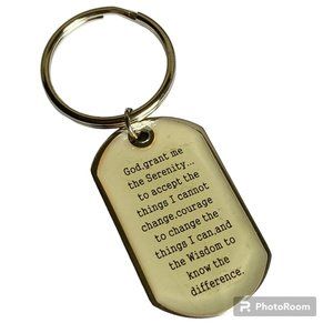 Serenity Prayer Keychain Keyring Stainless Steel Acrylic Alcoholics Anonymous AA